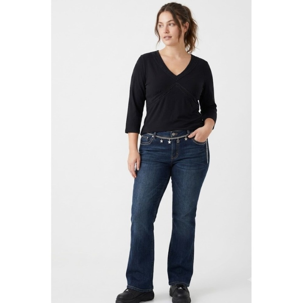 New Ann Taylor Loft Top‎ Large Black Beaded V-Neck Empire Waist Stretch Knit